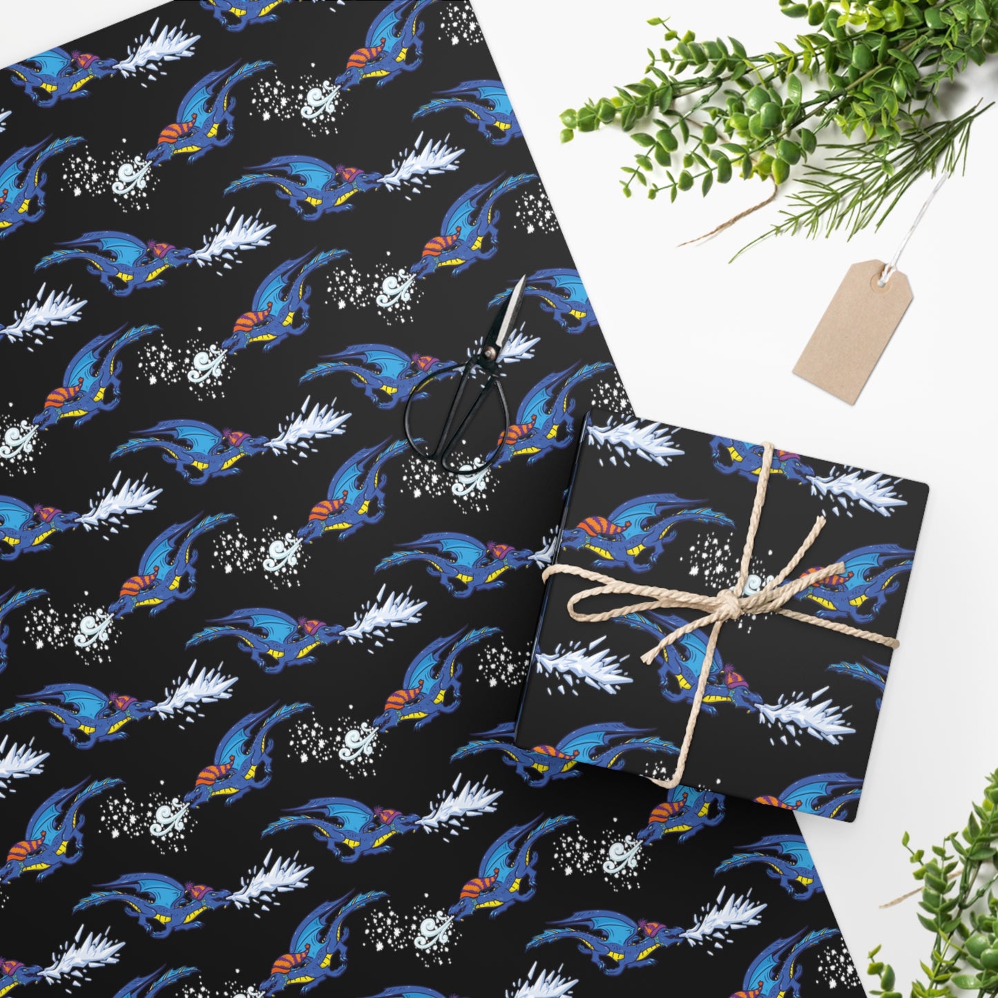 "Winter Dragon" in Black - Wrapping Paper (2 sizes)