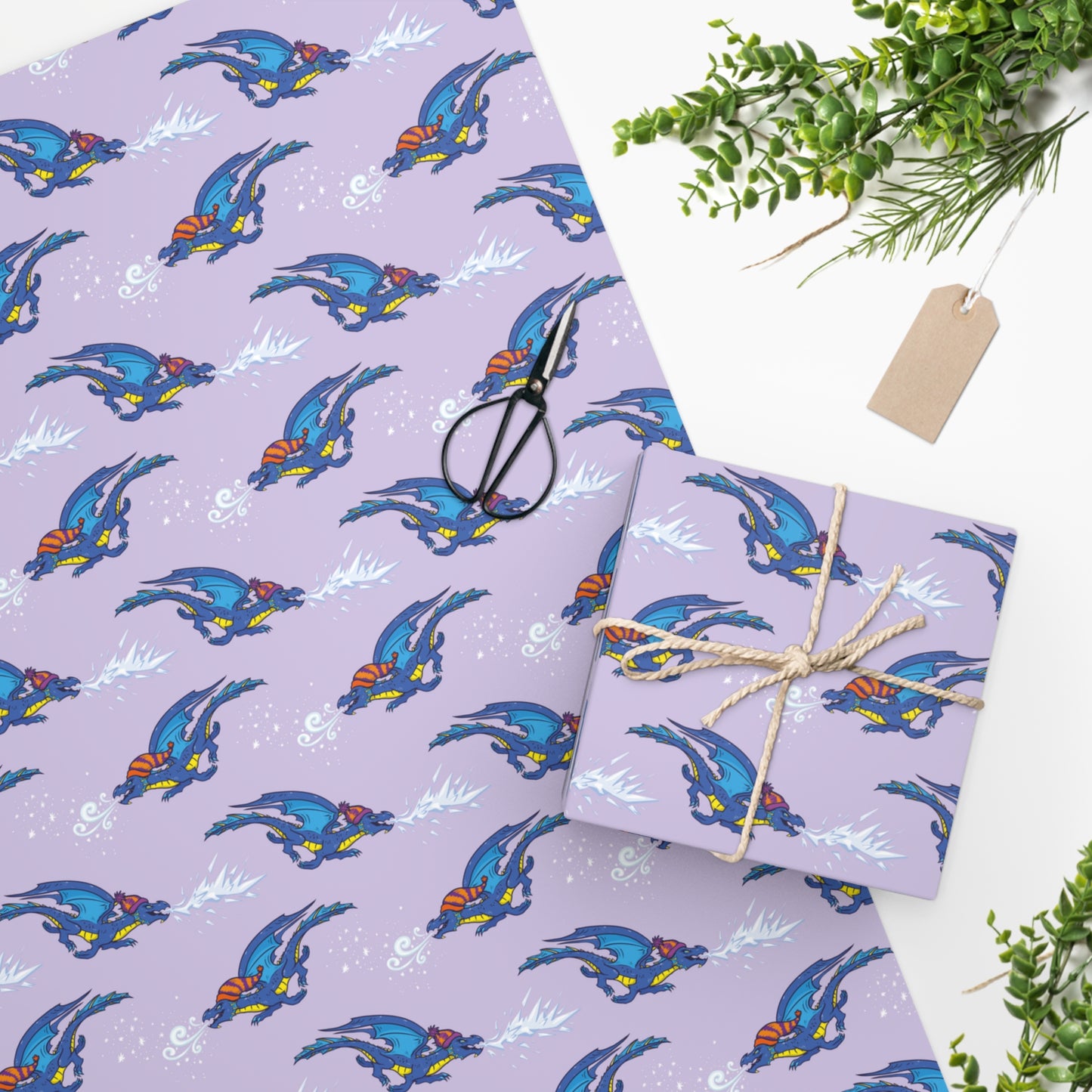 "Winter Dragon" in Lavender - Wrapping Paper (2 sizes)