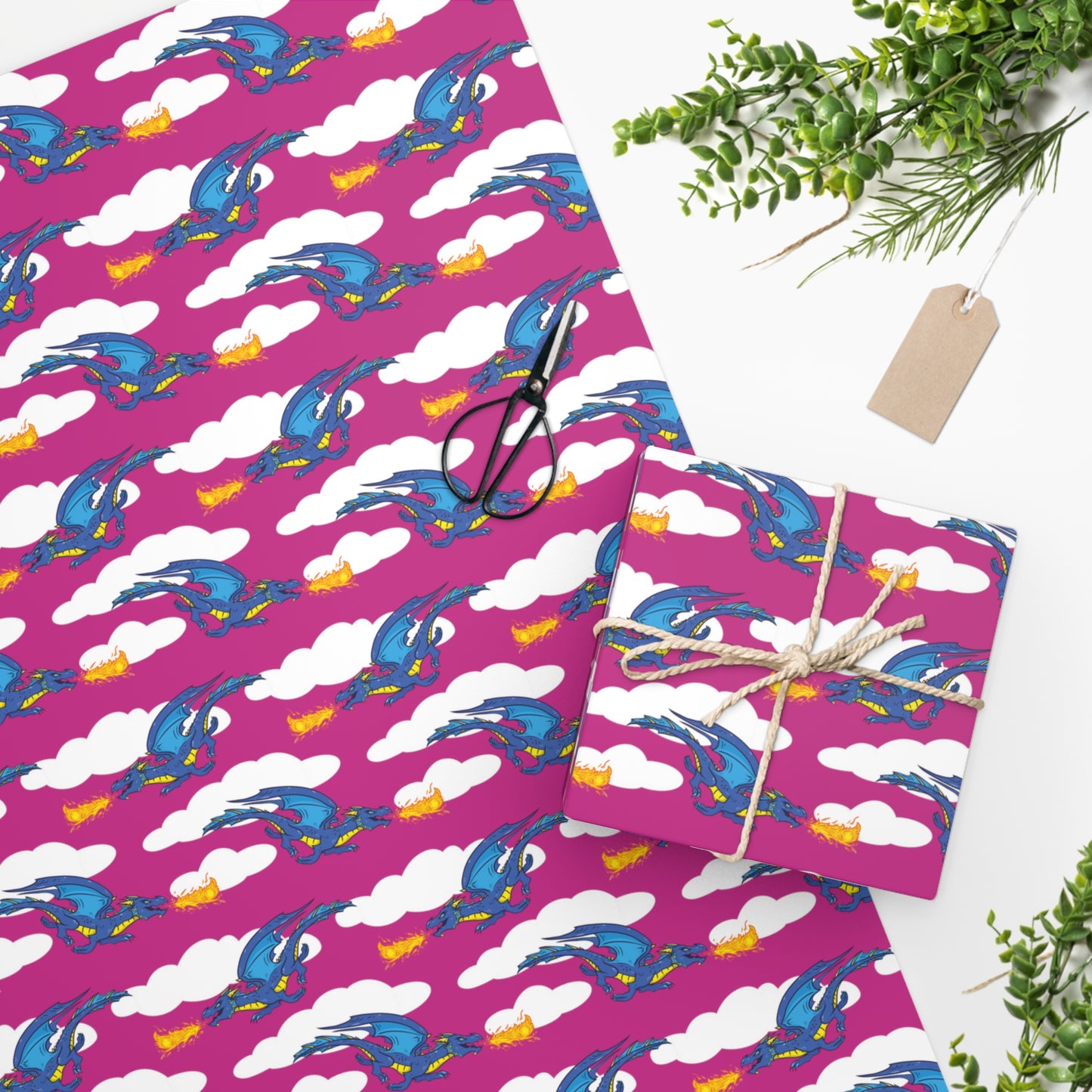 "Fire Dragon in the Clouds" in Lavender - Wrapping Paper (2 sizes)